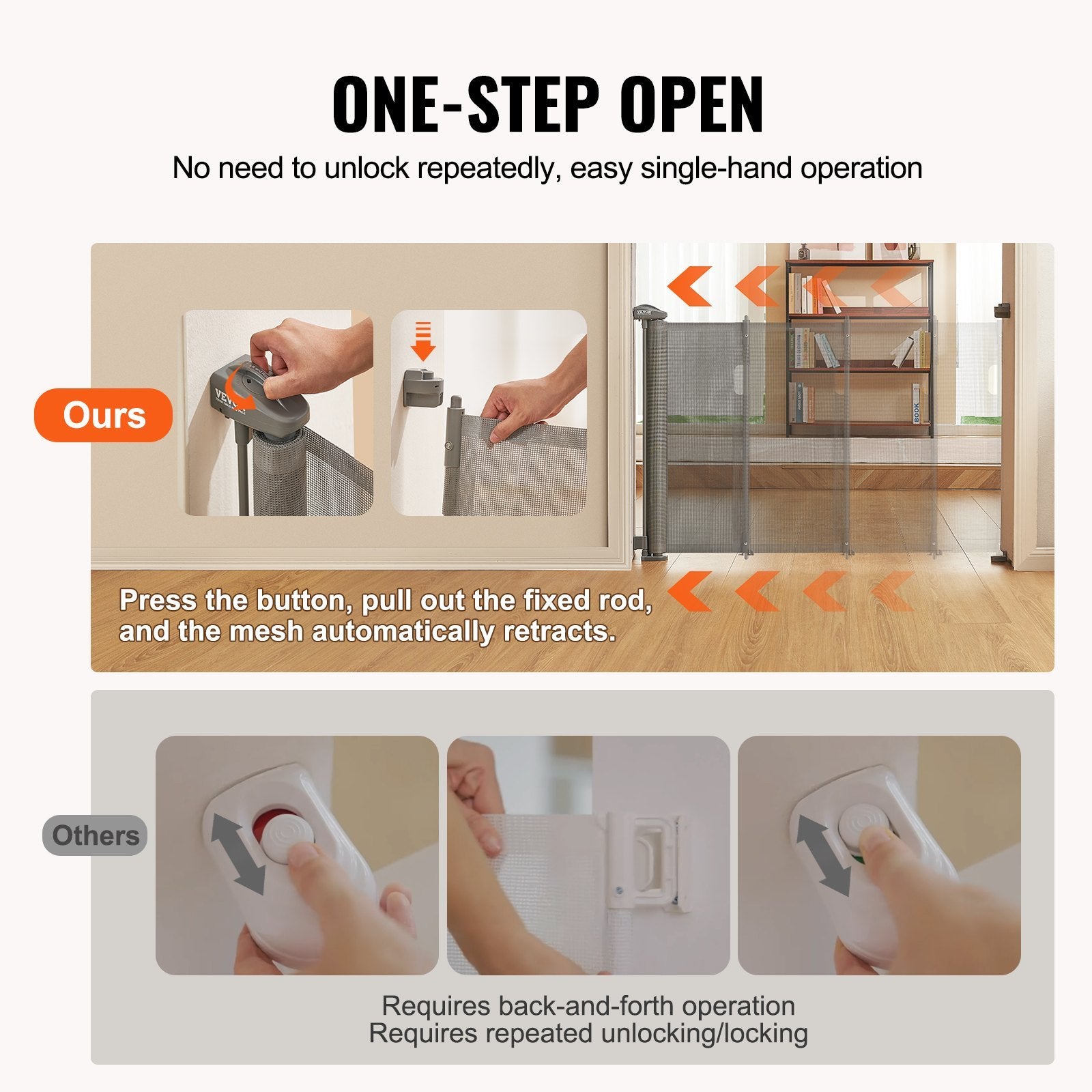 VEVOR Retractable Baby Gate,  Tall Mesh Baby Gate, Extends Up To 60 Wide Retractable Gate For Kids Or Pets, Retractable Dog Gates For Indoor Stairs, Doorways, Hallways, Playrooms, Gray